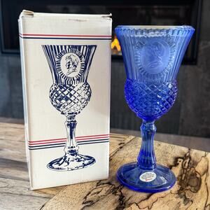 Vintage Avon Fostoria Martha Washington Cobalt Blue Glass Goblet Candle Holder